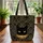 Black Cat Face Gold Swirling Vines Scroll - Everyday Carry Cat Lover Gift Quilted Tote Bag - 3