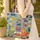 Teal Orange Three Folk Art Cats Name Ribbon - Everyday Carry Gift for Cat Lovers & Pet Owners Quilted Tote Bag - 4