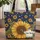 Navy Goldenrod Sunflower Distressed Star Cartouche Personalized Everyday Travel Carry Gift Quilted Tote Bag - 1