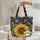 Navy Goldenrod Sunflower Distressed Star Cartouche Personalized Everyday Travel Carry Gift Quilted Tote Bag - 5