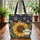 Navy Goldenrod Sunflower Distressed Star Cartouche Personalized Everyday Travel Carry Gift Quilted Tote Bag - 3