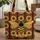 Black Bee Botanical Sunflowers Leaves Vertical Stripes Curved Scroll Everyday Carry Gift Quilted Tote Bag - 1