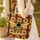Black Bee Botanical Sunflowers Leaves Vertical Stripes Curved Scroll Everyday Carry Gift Quilted Tote Bag - 4