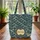 Ornate Circular Medallion with Calligraphy & Japanese Ocean Waves Everyday Carry Gift Quilted Tote Bag - 3