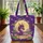 Purple Dragon Glowing Yellow Eyes Lotus Flowers Lily Pads Moon Scroll - Everyday Carry Gift Quilted Tote Bag - 3