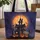 Gothic Haunted House Full Moon Pumpkins Bats Wooden Sign - Halloween Storybook Gift Quilted Tote Bag - 1