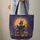 Gothic Haunted House Full Moon Pumpkins Bats Wooden Sign - Halloween Storybook Gift Quilted Tote Bag - 6
