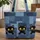 Black Cat Denim Patchwork Personalized Name - Feline Lover Everyday Carry Gift Quilted Tote Bag - 1