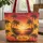 Palm Frond Bird Tropical Sunset Rippling Water - Everyday Carry Travel Essentials Quilted Tote Bag - 1