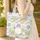 Lemons Green Leaf Blue White Floral Tile Circular Name Medallion Travel Essentials Quilted Tote Bag - 4