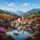 Italianate Village Mountain Lake Bell Tower Terracotta Roofs Flowering Trees - Travel Essentials Spare Tire Cover - 6