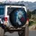 White Leopard Blue Spots Electric Eyes Dark Red Rose Dark Foliage - Wildlife Lover Gift Spare Tire Cover - 3