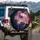 Deep Navy Blue Sky Billowing American Flag Fireworks Display - Independence Day Gift Spare Tire Cover - 3