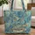 Ornate Sea Turtle Swirling Ocean Waves Curved Scroll Travel Essentials Quilted Tote Bag - 1