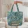 Ornate Sea Turtle Swirling Ocean Waves Curved Scroll Travel Essentials Quilted Tote Bag - 5