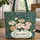 Teal Green Botanical Blossoms Creamy Peach Flowers Leaf Garland - Everyday Carry Gift Quilted Tote Bag - 1