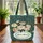 Teal Green Botanical Blossoms Creamy Peach Flowers Leaf Garland - Everyday Carry Gift Quilted Tote Bag - 3