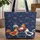 Folk Art Roosters Floral Stars Name Cartouche - Farmhouse Market Day Carry Gift Quilted Tote Bag - 1