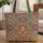 Oranges Yellows Greens Teals Purples Floral Cat Swirls Leaves Wreath Everyday Carry Gift Quilted Tote Bag - 1