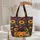 Glowing Eyed Black Bat Pumpkin Sunflowers Autumn Foliage - Halloween Lover Gift Quilted Tote Bag - 5