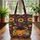 Glowing Eyed Black Bat Pumpkin Sunflowers Autumn Foliage - Halloween Lover Gift Quilted Tote Bag - 3