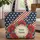 Ornate Poppy Stars Stripes Floral Wreath Personalized Everyday Carry Gift Quilted Tote Bag - 1