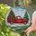 Vintage Red Pickup Truck Christmas Tree Winter Snow - Christmas Holiday Gift for Truck Lover Stained Glass Suncatcher - 2