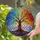 Tree of Life Thick Trunk Spreading Branches Stained Glass Mosaic - Home Decor Gift Stained Glass Suncatcher - 2
