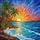 Tropical Sunset Beach Scene Palm Trees Beach Hut Ocean Waves - Home Decor Gift Stained Glass Suncatcher - 5