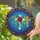 White Cross Red Rose Blue Golden Crosses Vine Circular Scene - Home Decor Gift Stained Glass Suncatcher - 2