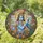 Lord Krishna Golden Flute Blue Peacock Floral Garden - Spiritual Decor Gift Stained Glass Suncatcher - 1