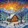 Snow Covered Log Cabin Mountain Sunset - Winter Home Decor Gift for Cabin Lovers Stained Glass Suncatcher - 5