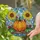 Plump Orange Pumpkin Sunflowers Daisies Red Berries Lush Green Leaves - Farmhouse Decor Gift Stained Glass Suncatcher - 2