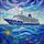 Multi-Deck Cruise Ship Golden Starburst Hull Waves Ocean Sky Horizons - Home Decor Gift Stained Glass Suncatcher - 5
