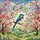 Blue Headed Songbird Pink Blossoms Flowering Branch Spring Hills - Nature Lover Gift Stained Glass Suncatcher - 5
