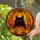 Black Cat Golden Eyes Orange Pumpkin Autumn Leaves - Home Decor Gift for Cat Lover Stained Glass Suncatcher - 2