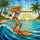 Young Woman Surfing Ocean Wave Tropical Beach Palm Trees - Beach Lover Gift Stained Glass Suncatcher - 5