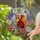 Winged Cat Crescent Moon Honeybees Peonies Delphiniums Garden - Home Decor Gift Cat Lover Stained Glass Suncatcher - 2