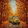 Bright Yellow School Bus Autumn Road Forest Canopy Fallen Leaves - Autumn Home Decor Gift Stained Glass Suncatcher - 5