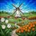 Traditional White Dutch Windmill Tulips Village Rural Landscape Blue Sky - Home Decor Gift Stained Glass Suncatcher - 5