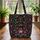 Ornate Folk Art Floral Butterfly Bouquet Swirling Vines - Work Commute Gift Quilted Tote Bag - 3