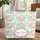 Pink Roses Blue Hydrangeas Gingham Botanical Wreath - Everyday Carry Gift for Her Quilted Tote Bag - 1