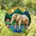 Majestic Elephant Walking Water Lotus Flowers Mountain Sun - Wildlife Lover Home Decor Gift Stained Glass Suncatcher - 1