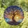 Ancient Tree Glowing Orbs Golden Sunset Ocean Border - Home Decor Gift Stained Glass Suncatcher - 1