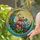 Crescent Moon Toadstools White Daisy Blue Blossoms Green Leaves - Home Decor Gift Stained Glass Suncatcher - 2