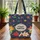 Red Apple Crayon Daisy Denim Pinstripe - Back to School Gift for Students Quilted Tote Bag - 3