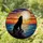 Black Wolf Howling Full Moon Sunset Seascape - Wildlife Lover Home Decor Gift Stained Glass Suncatcher - 1
