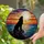Black Wolf Howling Full Moon Sunset Seascape - Wildlife Lover Home Decor Gift Stained Glass Suncatcher - 2
