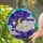 Golden Crescent Moon Star Flowing Clouds Violet Night Sky Teal Aqua Border Home Decor Gift Stained Glass Suncatcher - 2