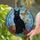 Black Cat Monarch Butterfly Blooming Flowers - Home Decor Gift for Cat Lover Stained Glass Suncatcher - 2